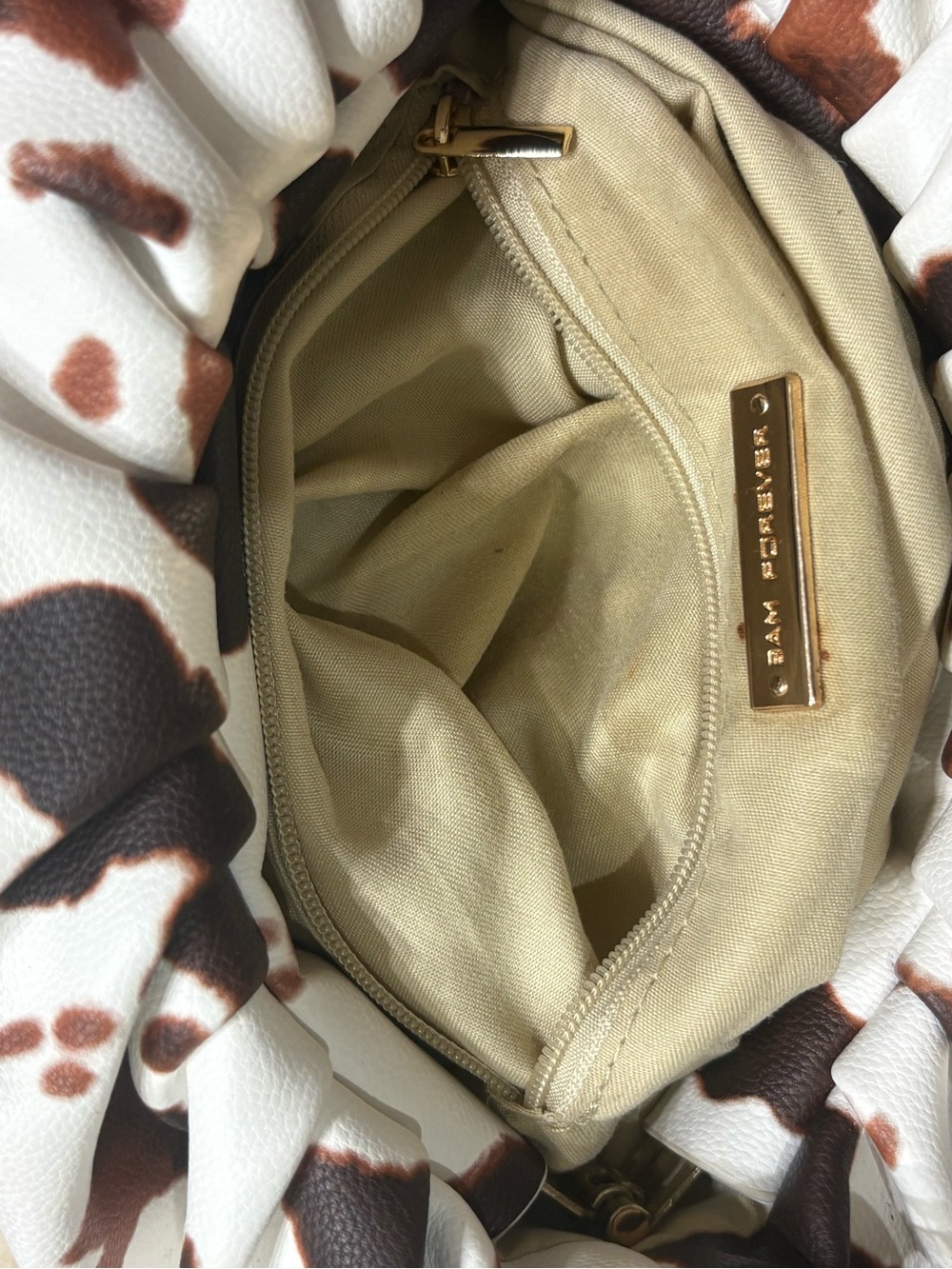 Cow Print Mini Shoulder Bag with Gold Chain Strap - Brown & White - Picture 10 of 10